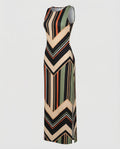 Chevron Stripe Crew Neck Sleeveless Side Split Fitted Maxi Dress
