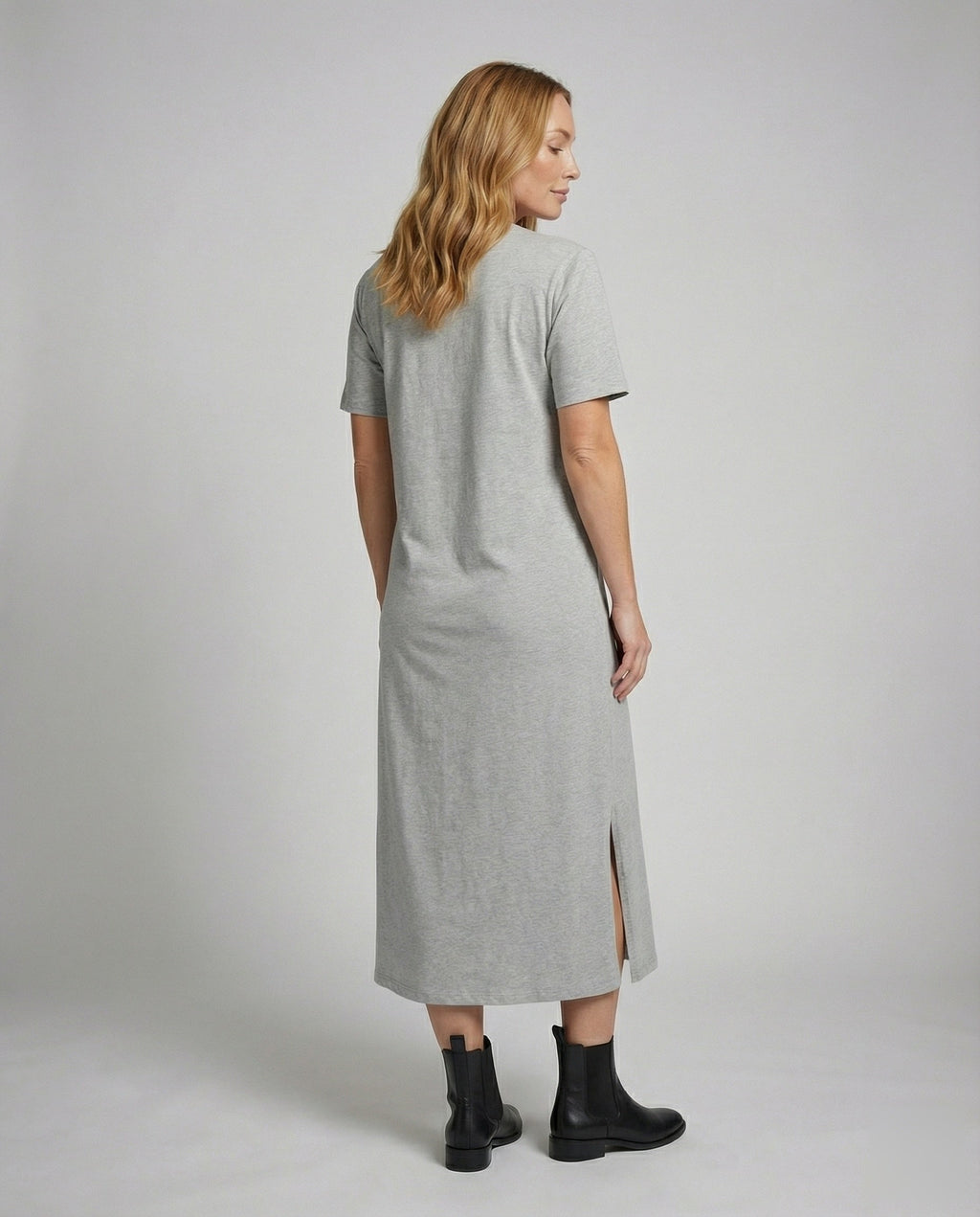 Mock Neck Short Sleeve Side Split Oversized Cotton Maxi Dress