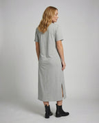 Mock Neck Short Sleeve Side Split Oversized Cotton Maxi Dress