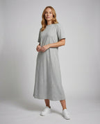 Mock Neck Short Sleeve Side Split Oversized Cotton Maxi Dress