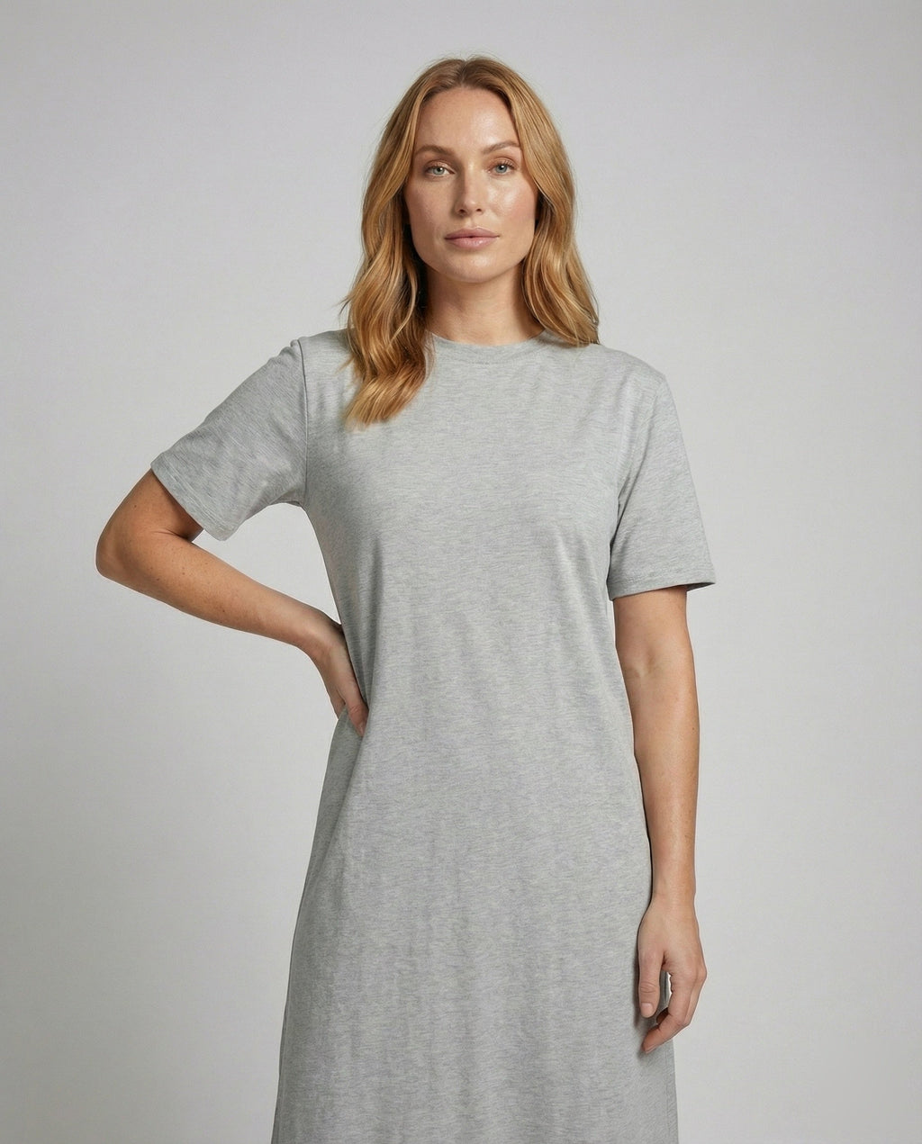 Mock Neck Short Sleeve Side Split Oversized Cotton Maxi Dress