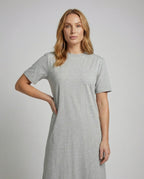 Mock Neck Short Sleeve Side Split Oversized Cotton Maxi Dress