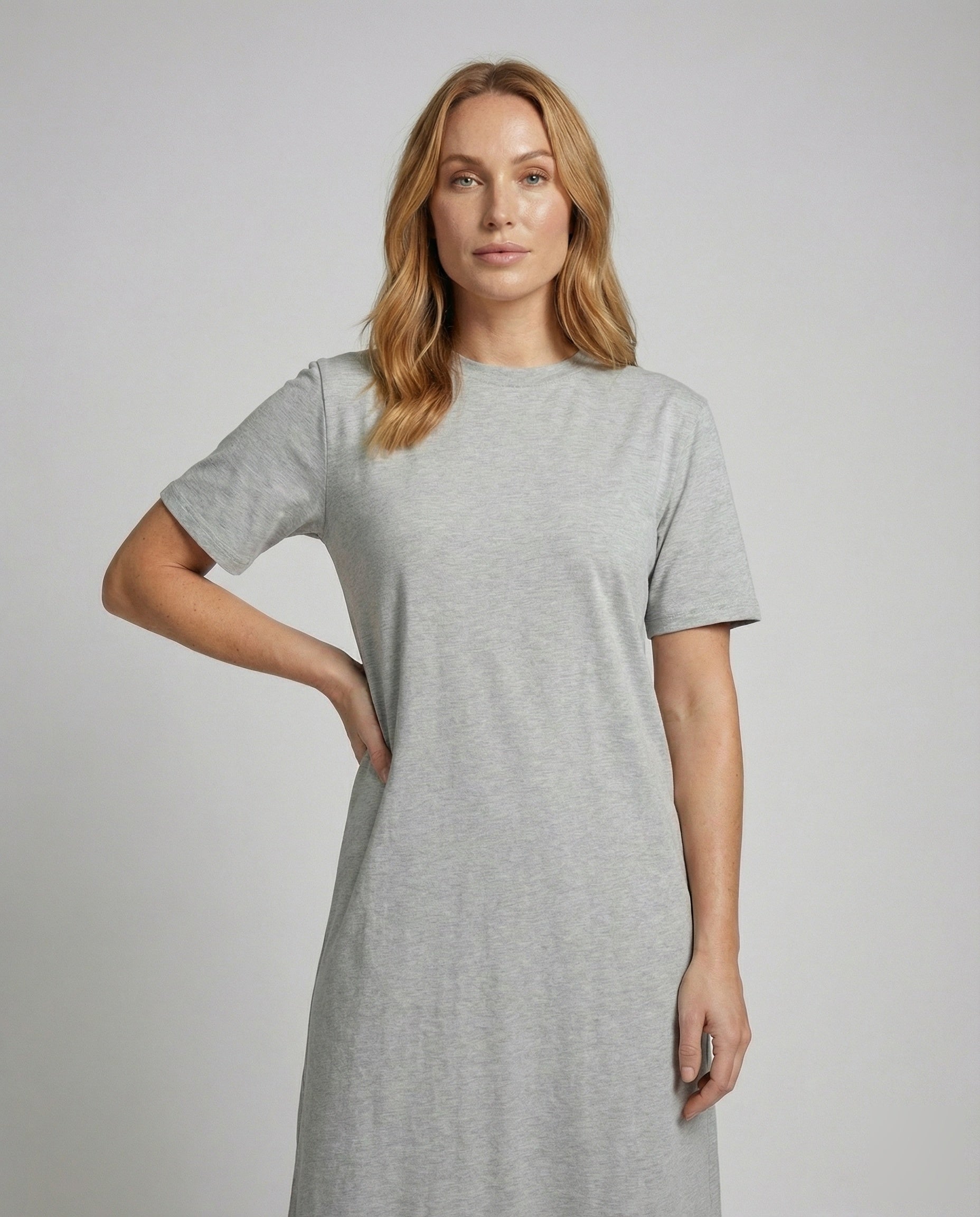 Mock Neck Short Sleeve Side Split Oversized Cotton Maxi Dress