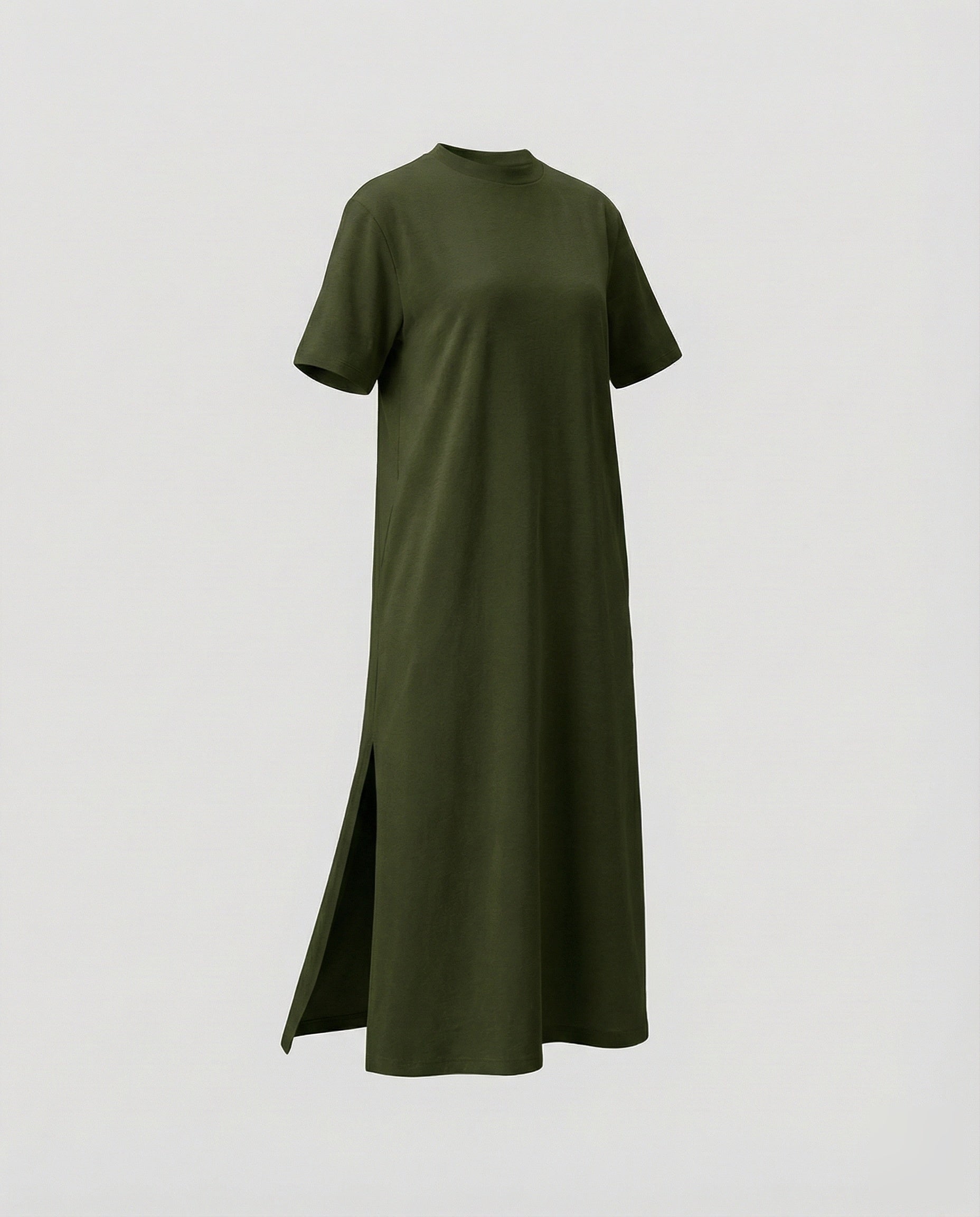 Mock Neck Short Sleeve Side Split Oversized Cotton Maxi Dress