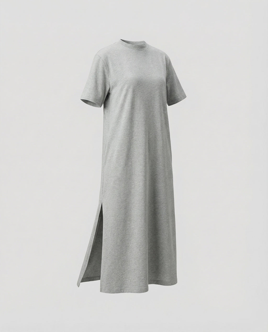 Mock Neck Short Sleeve Side Split Oversized Cotton Maxi Dress