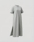 Mock Neck Short Sleeve Side Split Oversized Cotton Maxi Dress