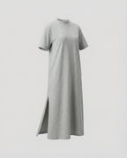 Mock Neck Short Sleeve Side Split Oversized Cotton Maxi Dress