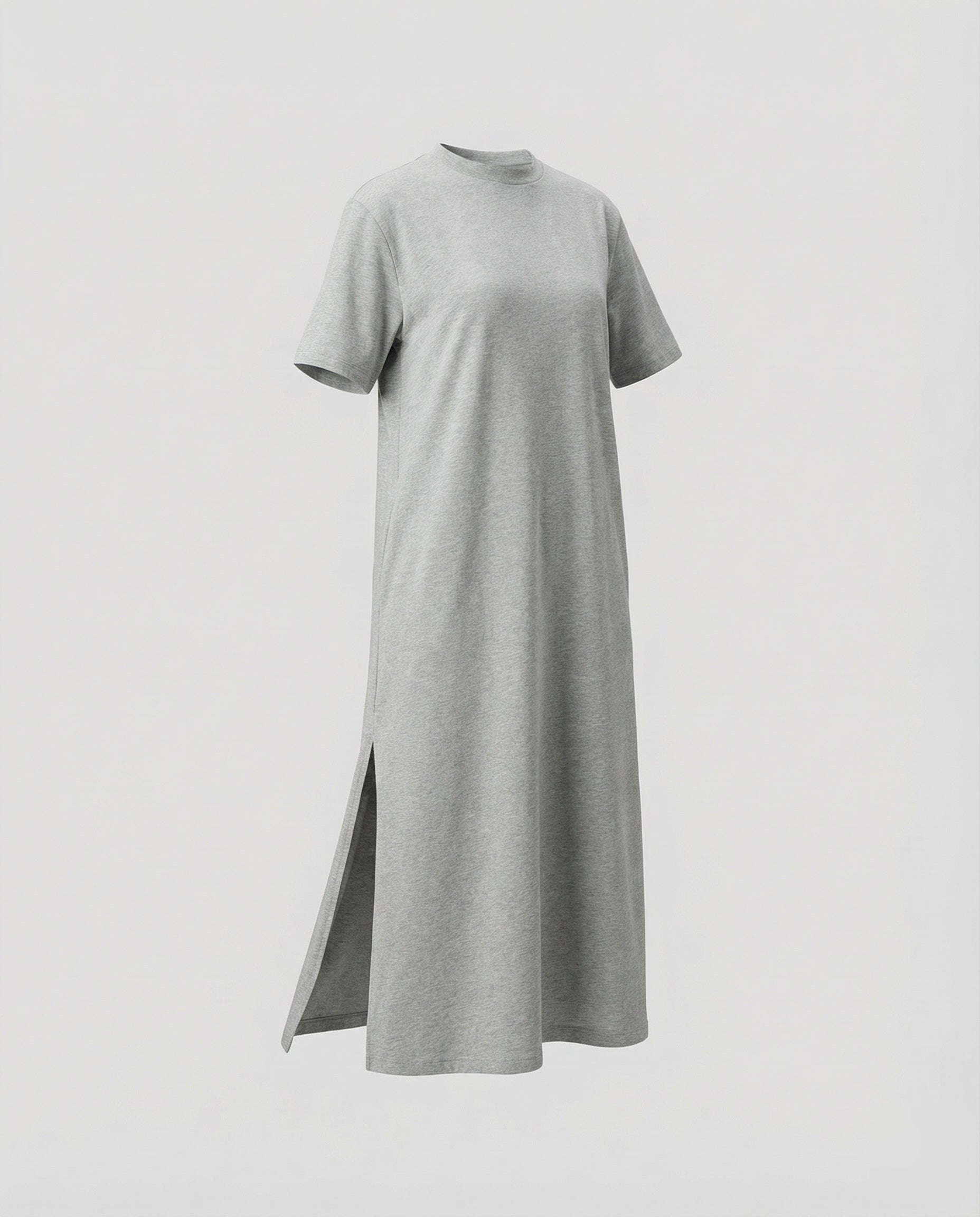 Mock Neck Short Sleeve Side Split Oversized Cotton Maxi Dress