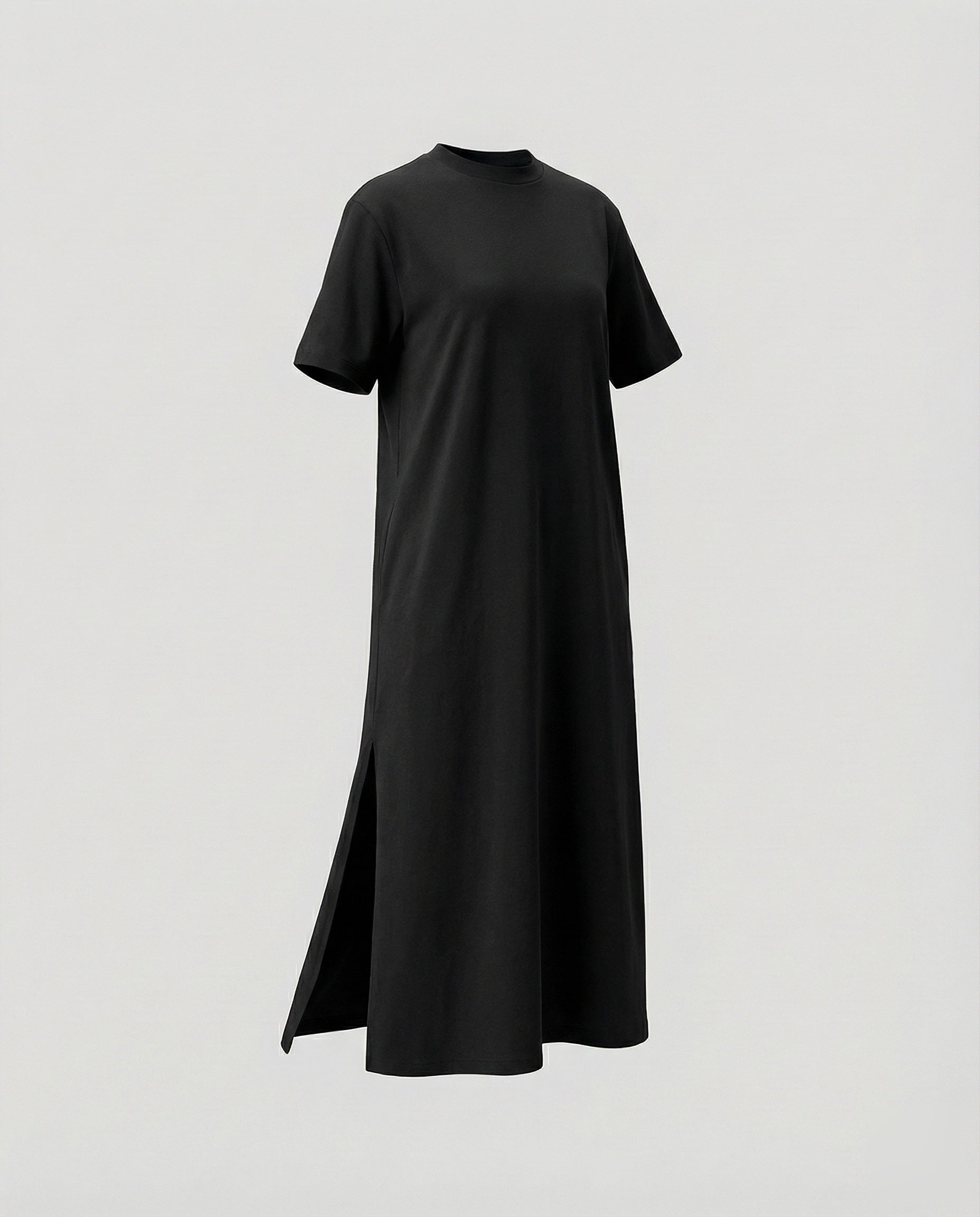 Mock Neck Short Sleeve Side Split Oversized Cotton Maxi Dress