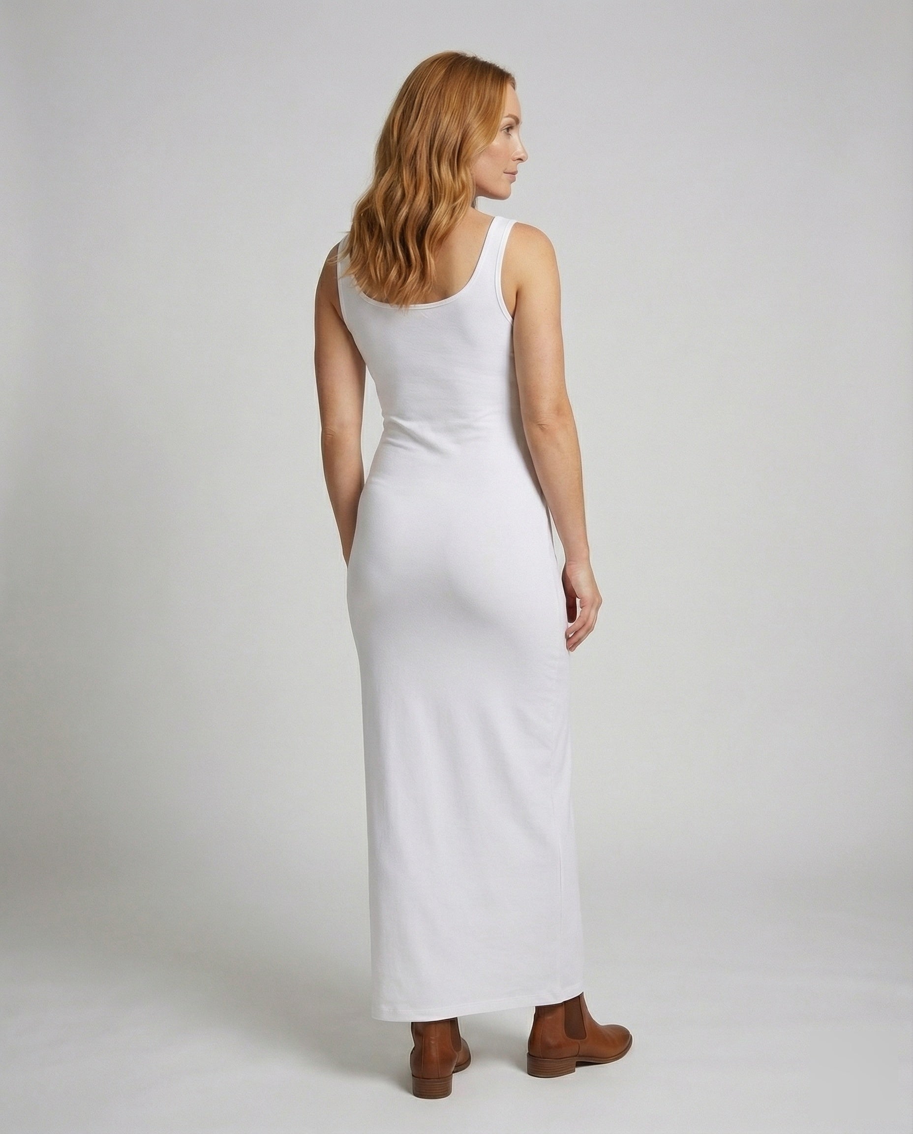 Scoop Neck Sleeveless Fitted Jersey Cotton Bodycon Maxi Dress