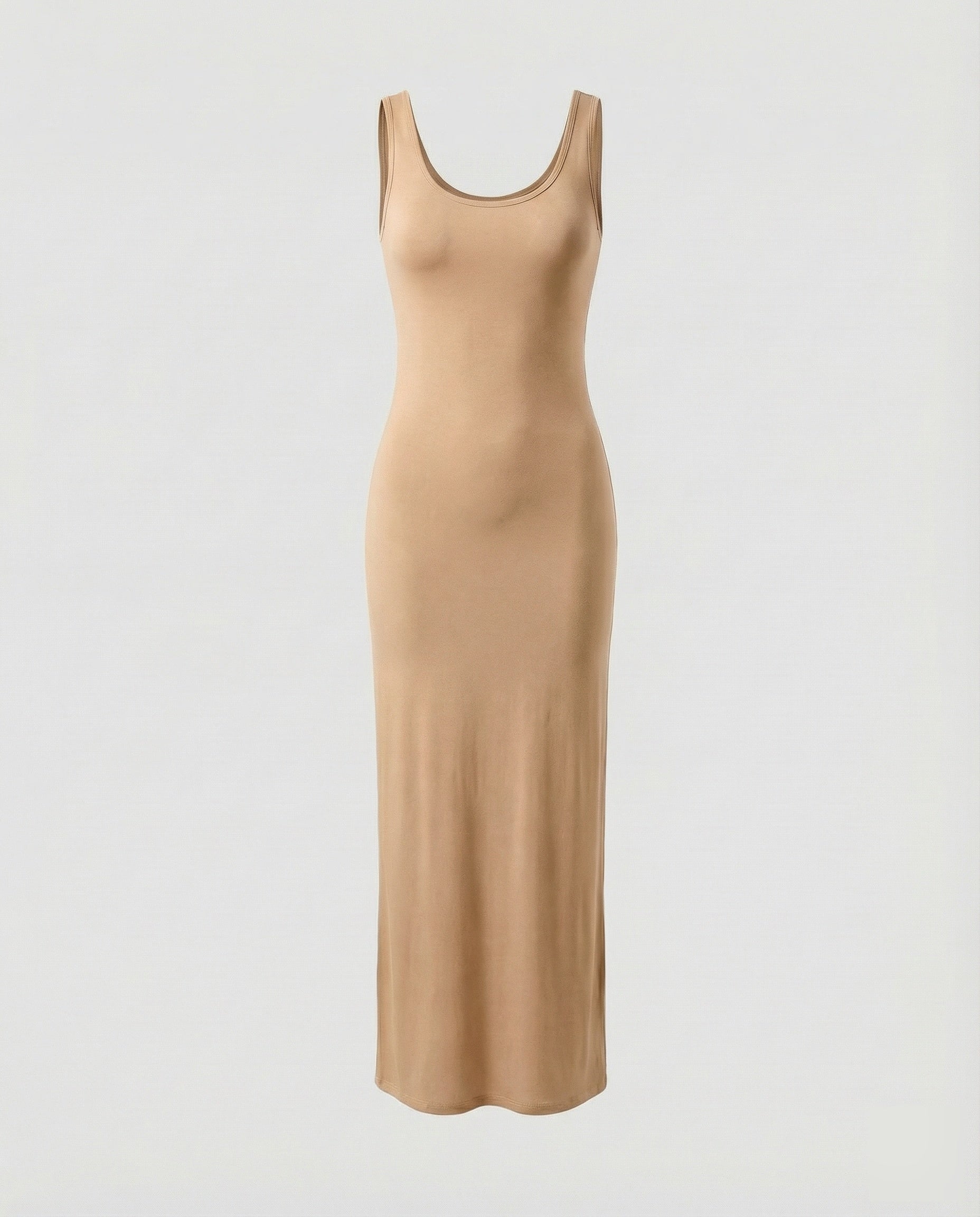 Scoop Neck Sleeveless Fitted Jersey Cotton Bodycon Maxi Dress
