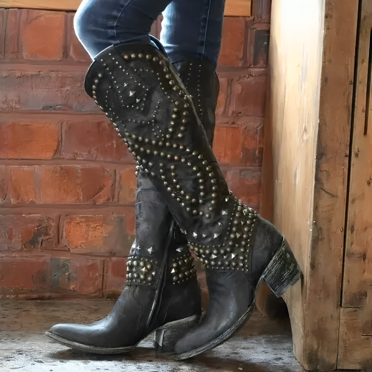 Studded Knee High Western Cowboy Boots