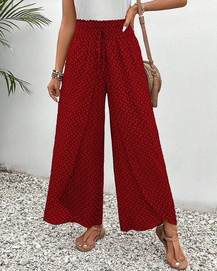 Geometric Print Smocked Waist Drawstring Wide Leg Pant