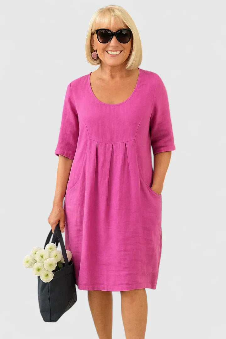 Relaxed Linen A Line Casual Midi Dress