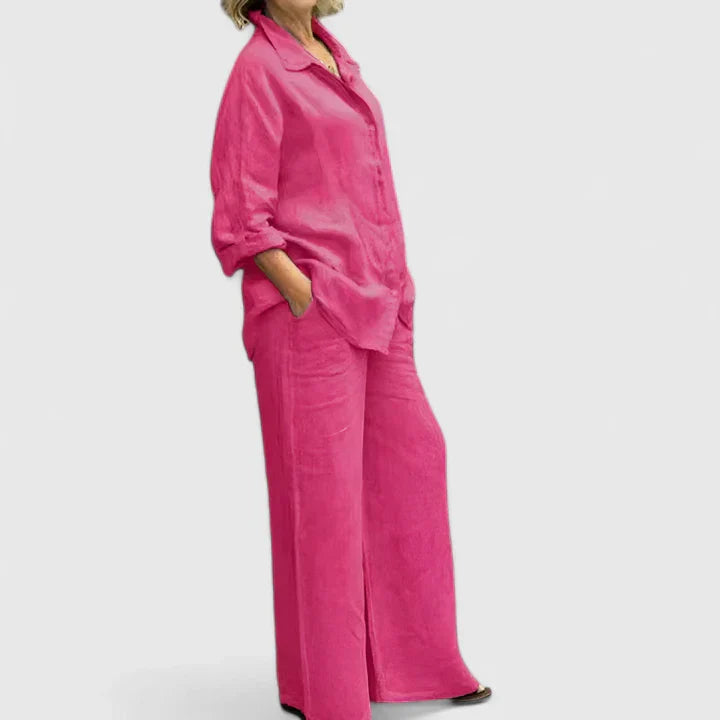 Oversized Linen Shirt Wide Leg Trouser Two Piece Set