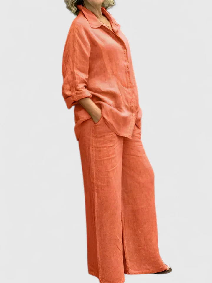 Oversized Linen Shirt Wide Leg Trouser Two Piece Set
