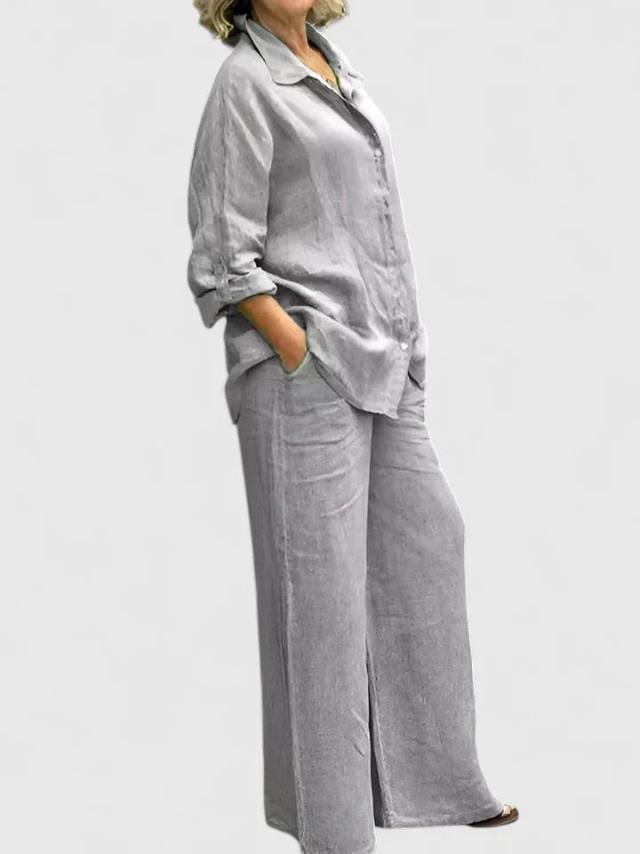 Oversized Linen Shirt Wide Leg Trouser Two Piece Set