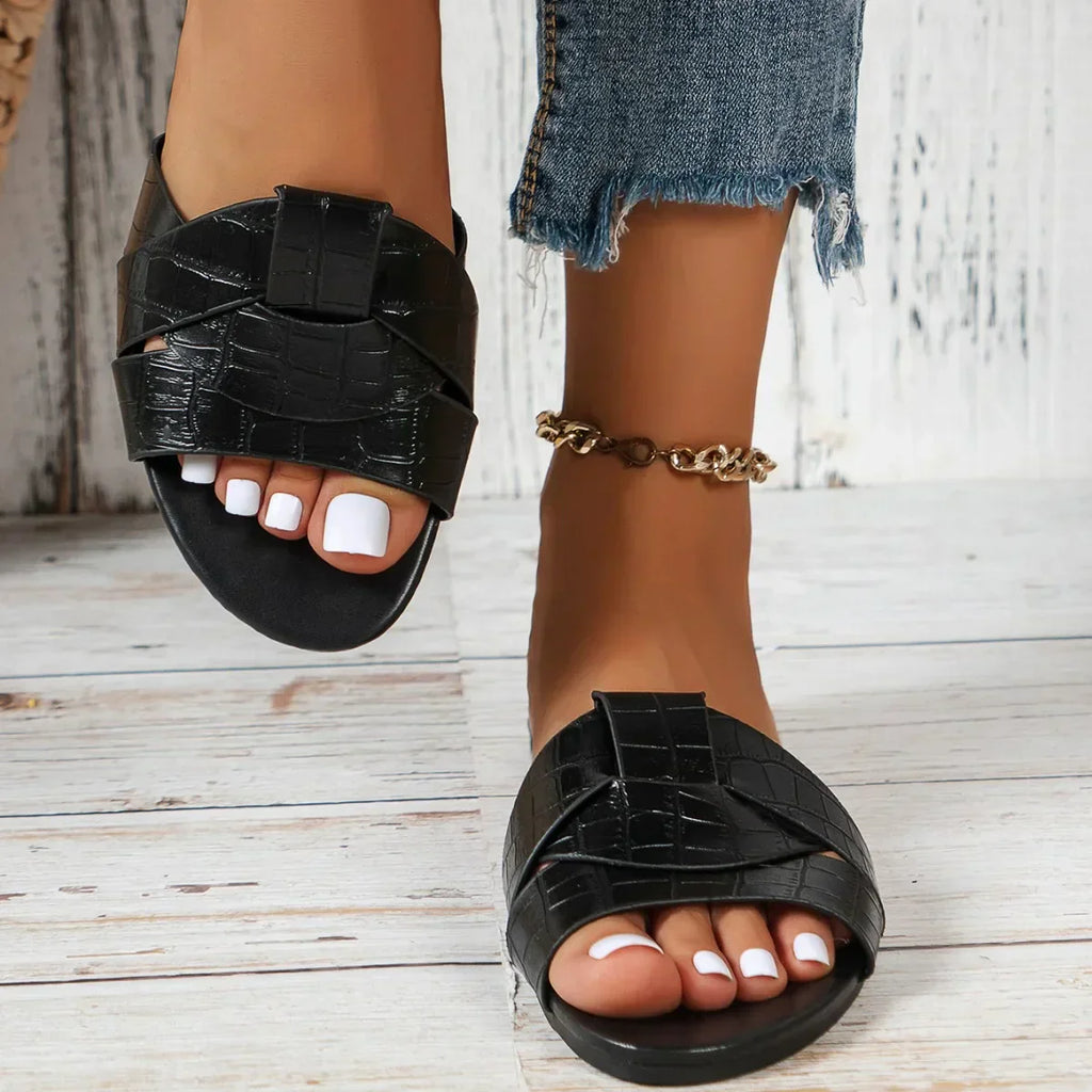 Woven Knot Strap Square Toe Flat Slide Sandal