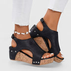 Studded Cutout Cork Wedge Sandals