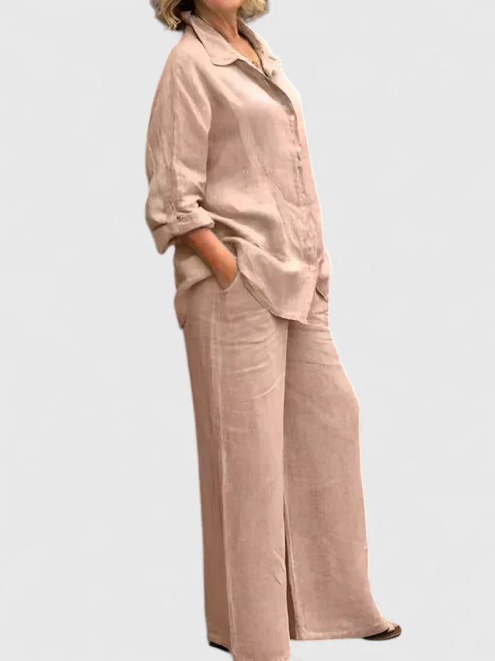 Oversized Linen Shirt Wide Leg Trouser Two Piece Set