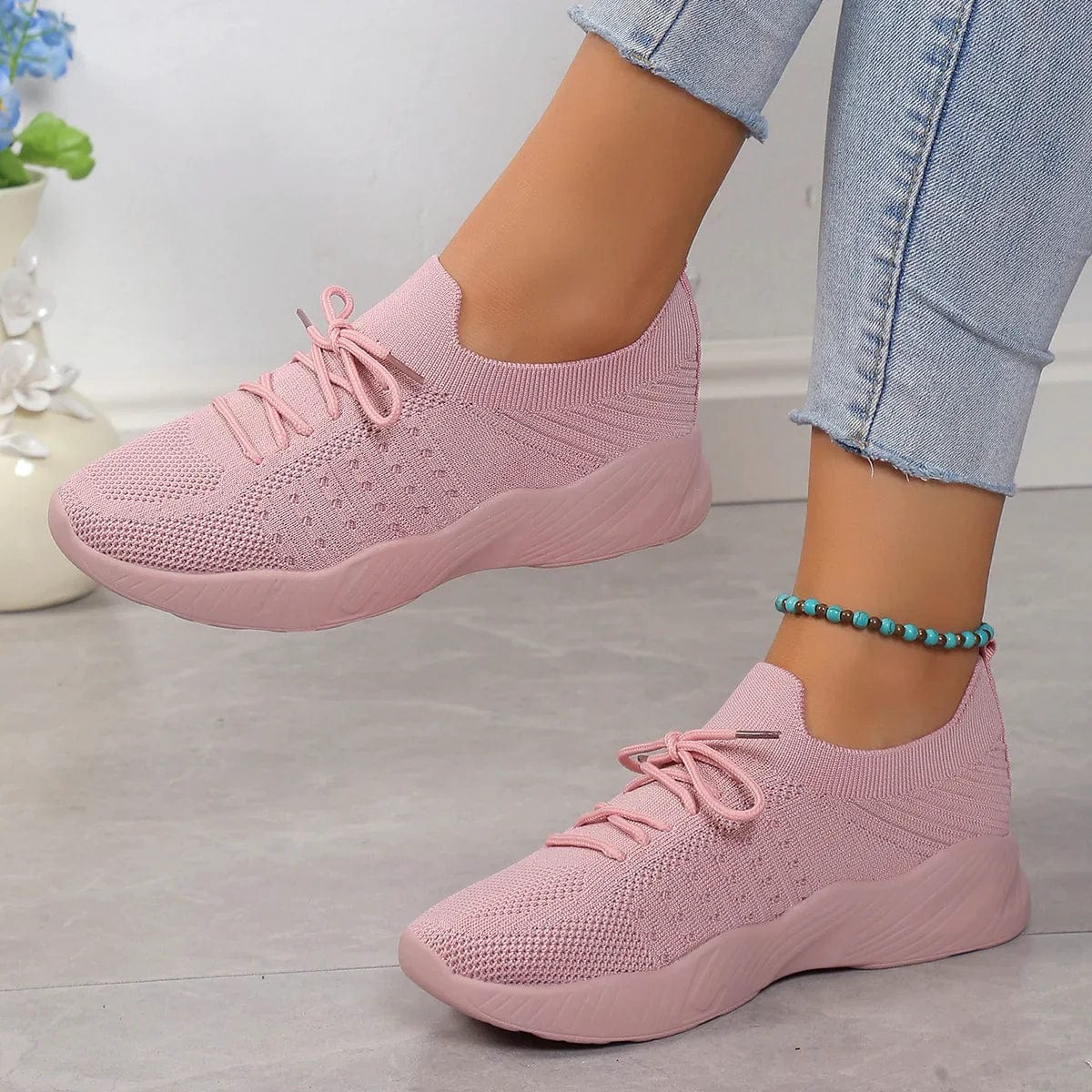 Lace Up Knit Mesh Breathable Casual Sneaker