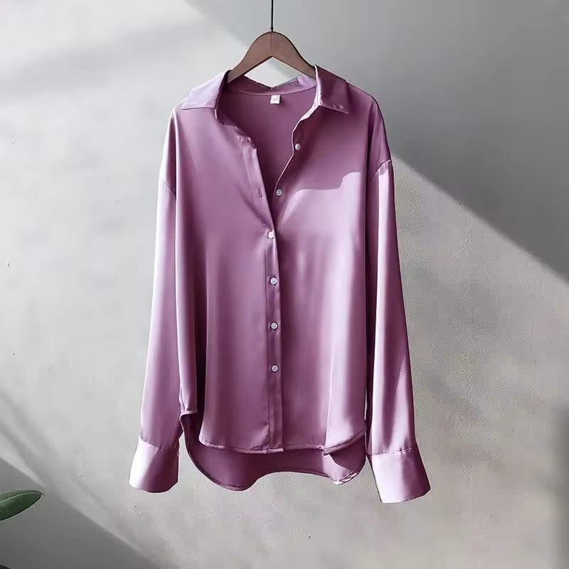Satin Oversized Button Down Long Sleeve Relaxed Blouse