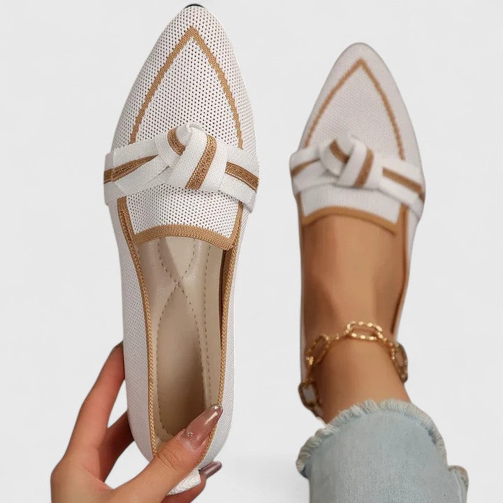 Contrast Trim Knot Detail Pointed Toe Knit Flat Loafer