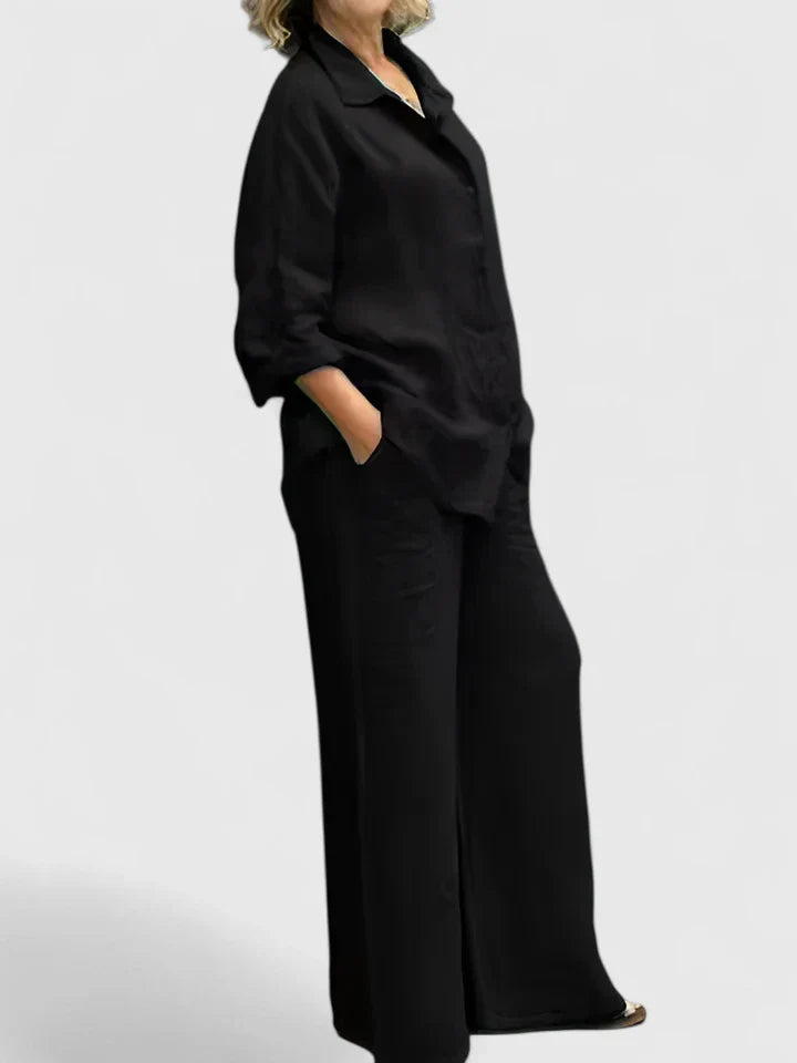 Oversized Linen Shirt Wide Leg Trouser Two Piece Set