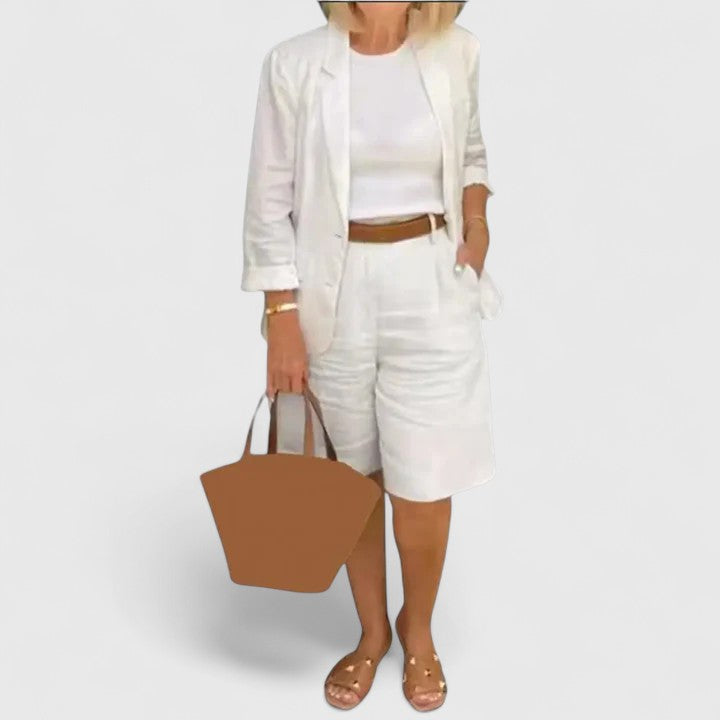 Linen Blazer Bermuda Short Three Piece Suit Set
