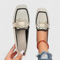 Jewelled Buckle Square Toe Contrast Trim Knit Loafer