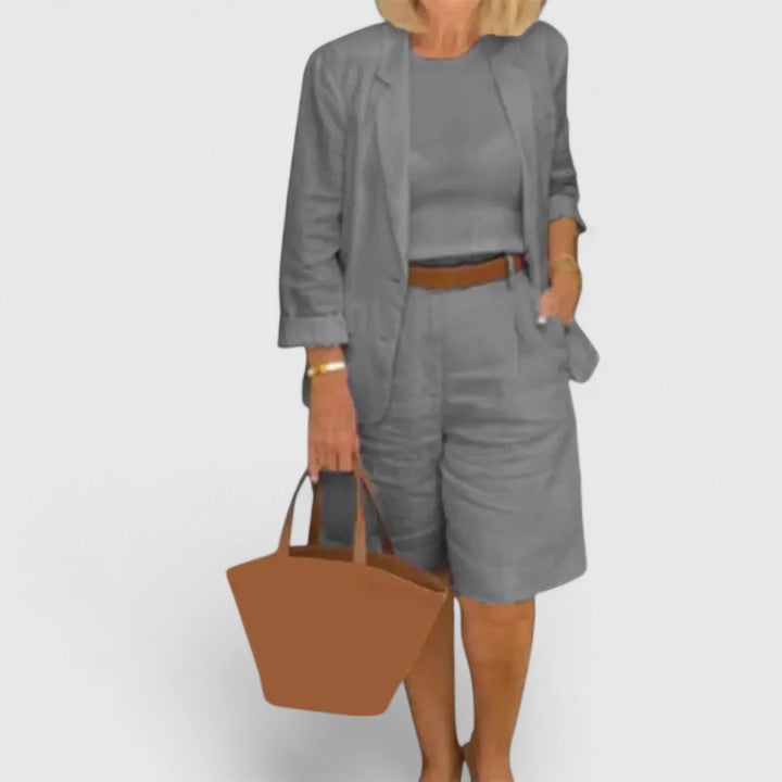 Linen Blazer Bermuda Short Three Piece Suit Set
