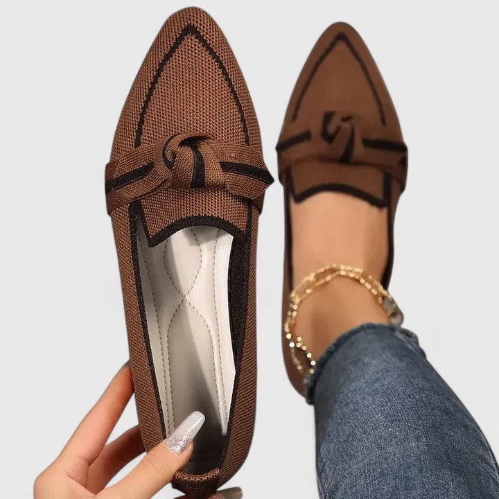 Contrast Trim Knot Detail Pointed Toe Knit Flat Loafer