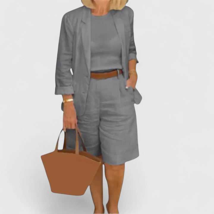 Linen Blazer Bermuda Short Three Piece Suit Set