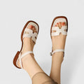 Cutout H-Strap Ankle Buckle Leather Flat Sandal