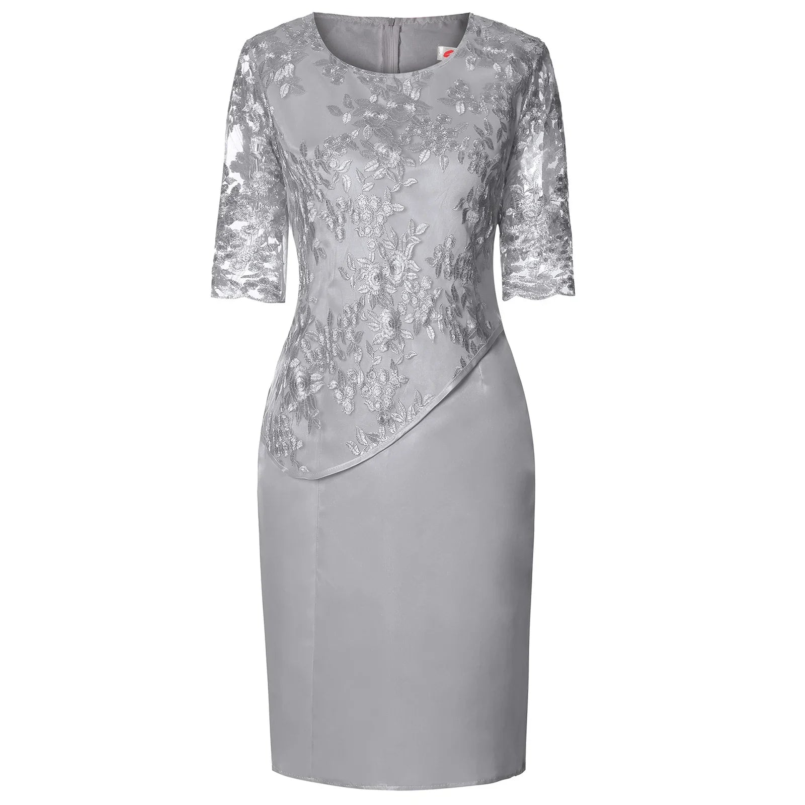 Floral Lace Overlay Three Quarter Sleeve Plus Size Midi Dress - Wedding Guest