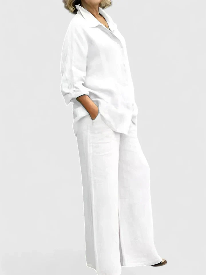 Oversized Linen Shirt Wide Leg Trouser Two Piece Set