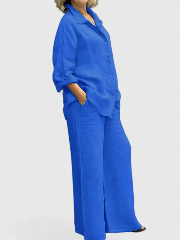 Oversized Linen Shirt Wide Leg Trouser Two Piece Set