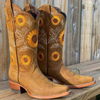 Sunflower Embroidered Scallop Collar Stacked Heel Western Boot