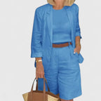 Linen Blazer Bermuda Short Three Piece Suit Set