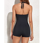 Ruched Halter Sweetheart Boyleg One Piece Swimsuit