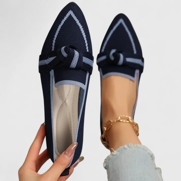 Contrast Trim Knot Detail Pointed Toe Knit Flat Loafer