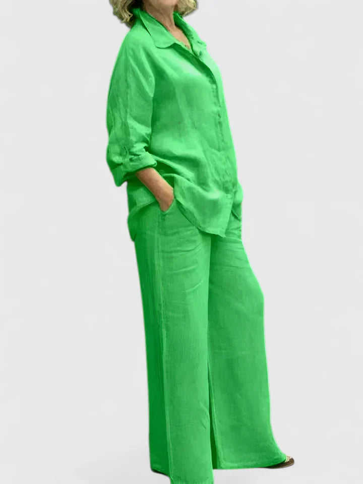 Oversized Linen Shirt Wide Leg Trouser Two Piece Set