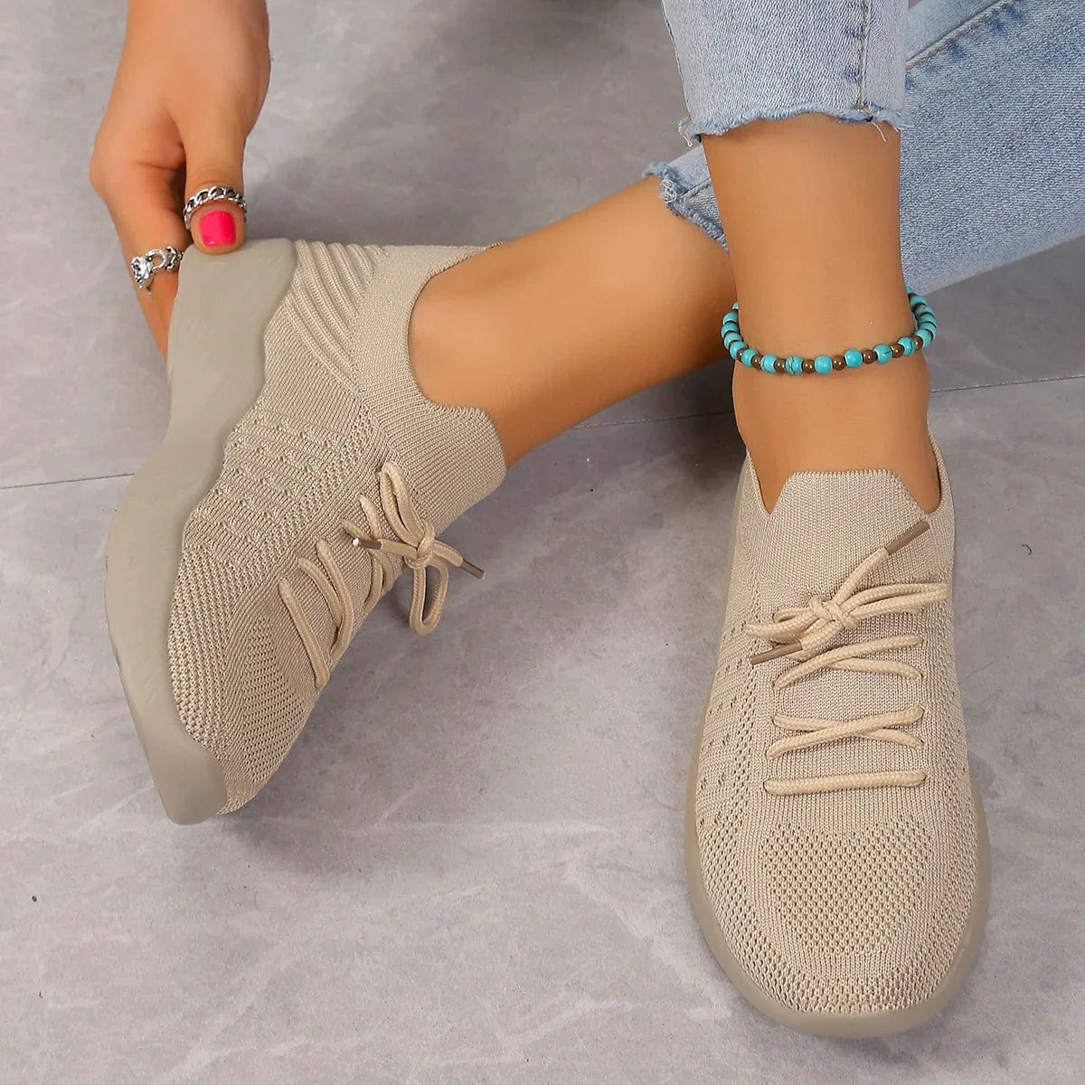 Lace Up Knit Mesh Breathable Casual Sneaker