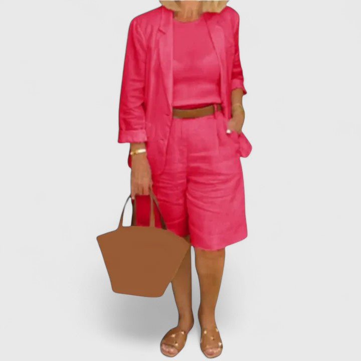 Linen Blazer Bermuda Short Three Piece Suit Set