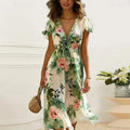 Floral Ruffle Sleeve V Neck Midi Summer Dress