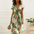 Floral Ruffle Sleeve V Neck Midi Summer Dress
