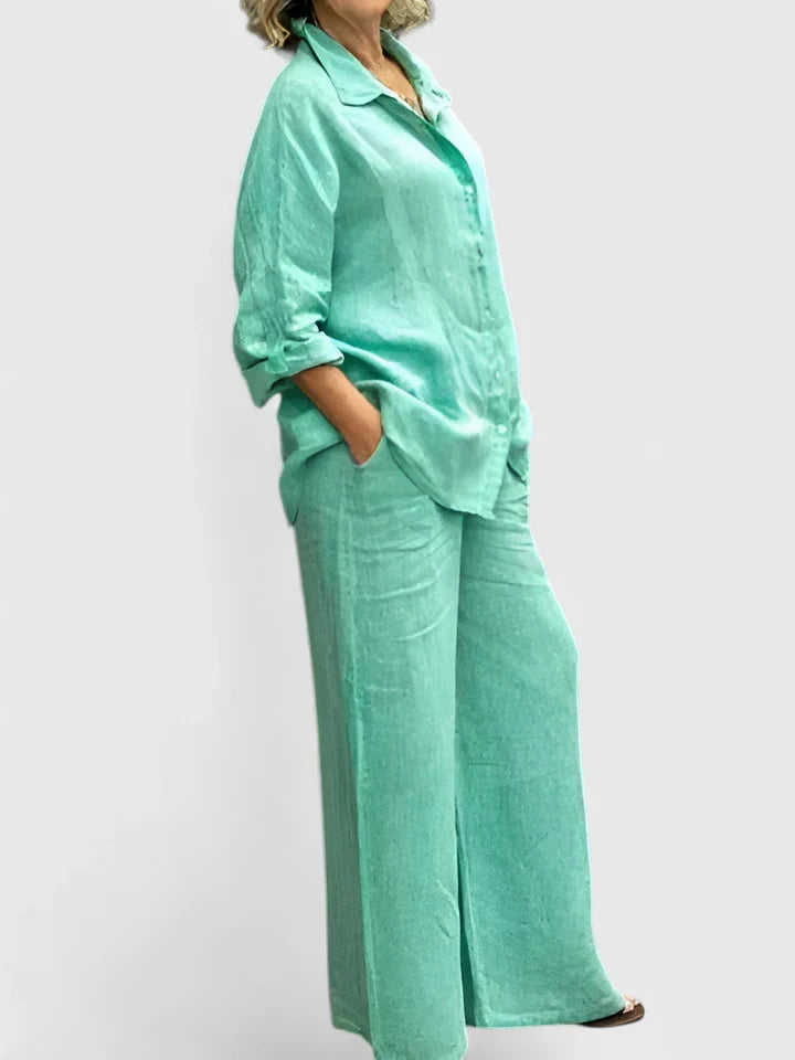 Oversized Linen Shirt Wide Leg Trouser Two Piece Set