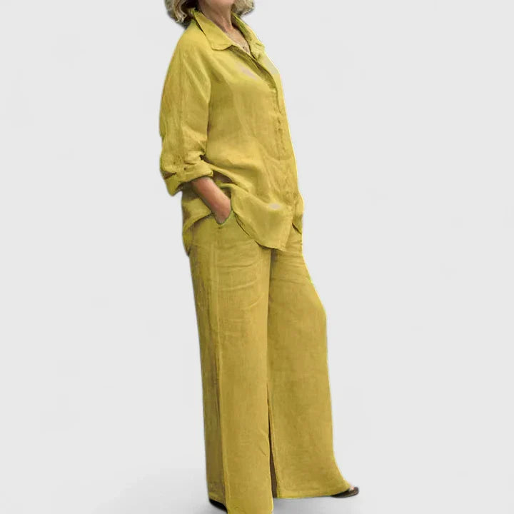 Oversized Linen Shirt Wide Leg Trouser Two Piece Set
