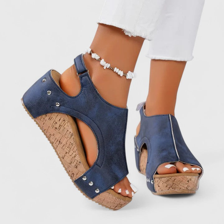 Studded Cutout Cork Wedge Sandals