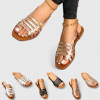 Woven Metallic Strap Open Toe Slingback Flat Sandal